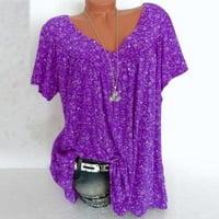 Simplmasygeni Womens Tops Clearance Trendy Plus Размер Излизане на върхове жени плюс размер с къси ръкави с v-образно печат блуза пуловер върхове риза риза