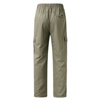 YOLAI Мъжки модни ежедневни свободни памук плюс размер джобни дантелени ластични панталони панталони панталони
