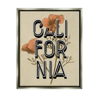Ступел индустрии Калифорния държавна флорална Типография Мак клонче цвят графично изкуство блясък сив плаваща рамка платно печат стена изкуство, дизайн от Дафне Полсели