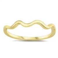 Жълта злато-тон вълна тънък тъмен пръстен. Стерлинг сребърна лента бижута женски мъжки унизис размер 7