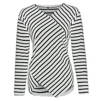 Модна блуза Дами с дълъг ръкав на нередност с риза с ивици от ивици памучни летни върхове за жени черна риза
