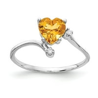 Твърди 14к Бяло злато сърце Цитрин Жълт Ноември скъпоценен камък диамант годежен пръстен размер 5