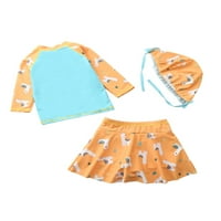 Haite Kid Girl Swimwear Swim Top + Пола + шапка бански костюми Комплекти дълги ръкави плажни дрехи Комплект момичета Бански костюм три сини 2xl