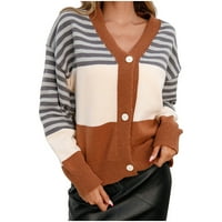 Symoid Womens пуловер палта- модни ежедневни V-neck с дълъг ръкав есен есен пуловер Кардиган Блуза бутон за издърпване върхове khaki s