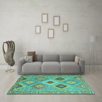 Ahgly Company Machine Pashable Indoor Rectangle Southwestern Turquoise Blue Country Area Rugs, 3 '5'