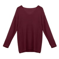 Женски плетен пуловер Deep V пуловер за врата с дълъг ръкав плюс размер джъмпер есен