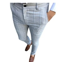 Товарни панталони Labakihah за мъже модни мъже ежедневни бизнес тънки приспособления за ивици с печат дълги панталони панталони сиви xl