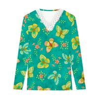 Рокли блузи за жени флорален модел сладки дамски Дантелени върхове Дълъг ръкав в-врата ежедневна работа жени ризи и блузи