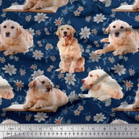 Soimoi Cotton Poplin Fabric Floar, Book & Golden Retriever Dog Print Fabric от двор