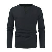 Zunfeo Мъжки памучно бельо риза с дълъг ръкав v шия стилен тънък тениски за тениски пролетта лято ежедневно пуловер плисирана блуза- черен размер 3xl
