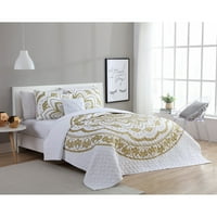Начало Карма злато бял 3 4-парче юрган спален комплект, Шамс и декоративна възглавница