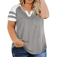 Женски плюс размер топ лято V врат Raglan ръкав тениска джобна риза на комплект жени жени s