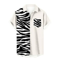 Цветни блокови ризи за мъже свободни годни за кратък ръкав Небрежен бутон надолу с ревера Tee Top с джобни развлечения на хавайски тениски в стил черен xl