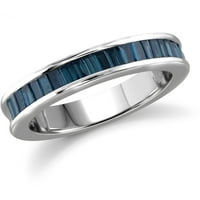 1. Карат Т. в. багет-шлифован син диамант сребърна лента пръстен