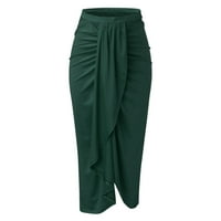 Puawkoer еластичен драпиран асиметричен ежедневен твърд талия Макси високо опаковане пола пола женска пола облекло и аксесоари xl зелено