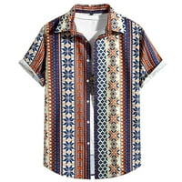 Хавайски ризи за мъже ежедневни летни ревери карирани етнически отпечатани върхове бутон нагоре с къси ръкави Кардиган Блузи
