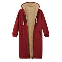 Deholifer Women Hoodies Zip Up Дълга качулка яке за суичър за ежедневни предни жилетка плюс размер есенно зимно палто с джобове червено s